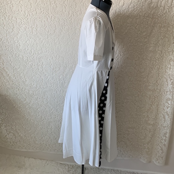 Retro Pin Up Polka Dot Dress White Navy Blue - Picture 5 of 10